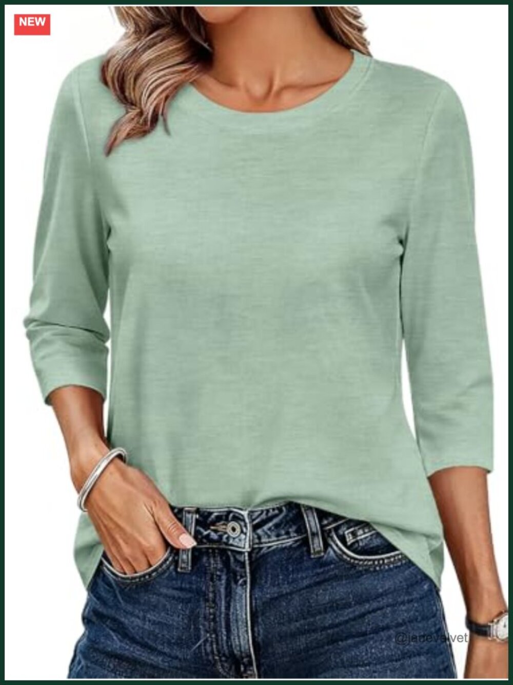 Women's 3/4 Sleeve Crew Neck Tunic Top Cotton Blend Stretchy